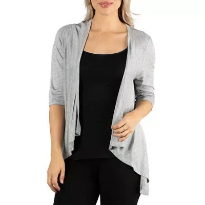 24seven Comfort Apparel 24/7 Comfort Apparel 3/4 Length Sleeve Open Cardigan In Gray