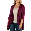 24seven Comfort Apparel 24/7 Comfort Apparel 3/4 Length Sleeve Open Cardigan In Red