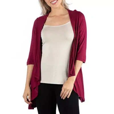 24seven Comfort Apparel 24/7 Comfort Apparel 3/4 Length Sleeve Open Cardigan In Burgundy