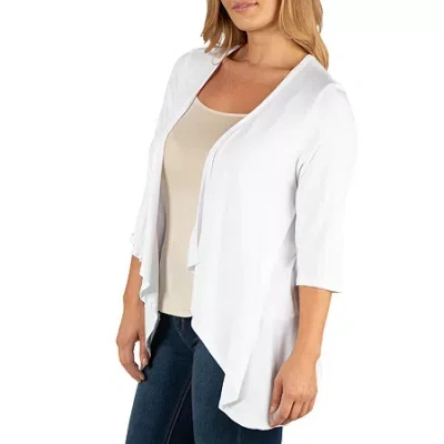 24seven Comfort Apparel 24/7 Comfort Apparel 3/4 Length Sleeve Open Cardigan In White