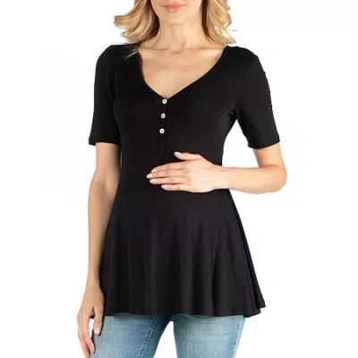 24seven Comfort Apparel 24/7 Comfort Apparel Cap Sleeve Tunic Top With Buttons In Black