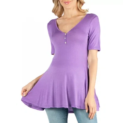 24seven Comfort Apparel 24/7 Comfort Apparel Cap Sleeve Tunic Top With Buttons In Purple