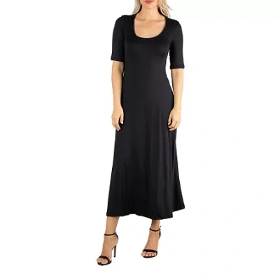 24seven Comfort Apparel 24/7 Comfort Apparel Casual Maxi Dress With Short Sleeves In Black