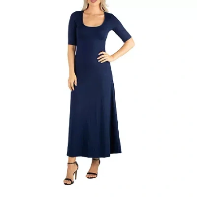 24seven Comfort Apparel 24/7 Comfort Apparel Casual Maxi Dress With Short Sleeves In Blue