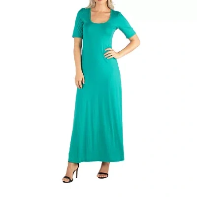 24seven Comfort Apparel 24/7 Comfort Apparel Casual Maxi Dress With Short Sleeves In Green