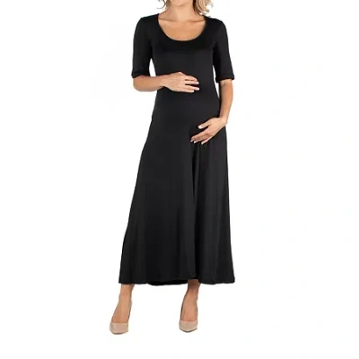 24seven Comfort Apparel 24/7 Comfort Apparel Casual Maxi Dress With Sleeves In Black