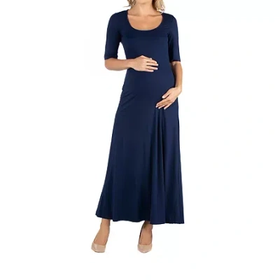 24seven Comfort Apparel 24/7 Comfort Apparel Casual Maxi Dress With Sleeves In Blue