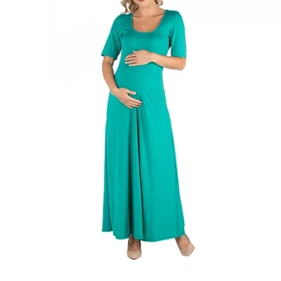 24seven Comfort Apparel 24/7 Comfort Apparel Casual Maxi Dress With Sleeves In Green