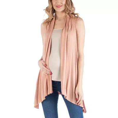 24seven Comfort Apparel 24/7 Comfort Apparel Draped Open Front Sleeveless Cardigan In Pink