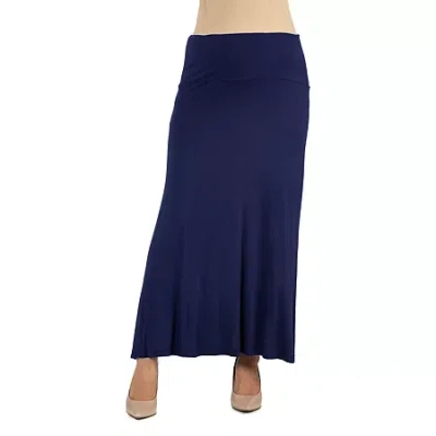 24seven Comfort Apparel 24/7 Comfort Apparel Elastic Waist Solid Color Maxi Skirt In Blue