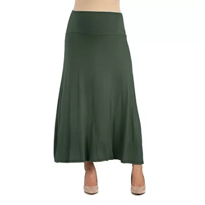 24seven Comfort Apparel 24/7 Comfort Apparel Elastic Waist Solid Color Maxi Skirt In Green