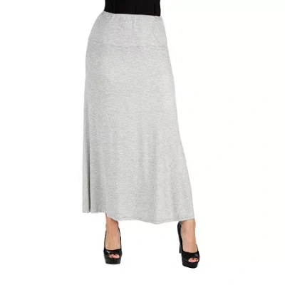 24seven Comfort Apparel 24/7 Comfort Apparel Elastic Waist Solid Maxi Skirt In Gray