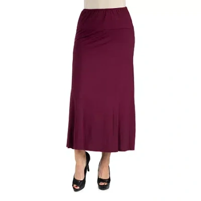 24seven Comfort Apparel 24/7 Comfort Apparel Elastic Waist Solid Maxi Skirt In Red