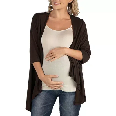 24seven Comfort Apparel 24/7 Comfort Apparel Elbow Length Sleeve Open Cardigan In Brown