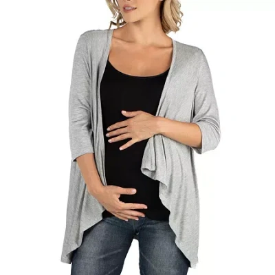24seven Comfort Apparel 24/7 Comfort Apparel Elbow Length Sleeve Open Cardigan In Gray