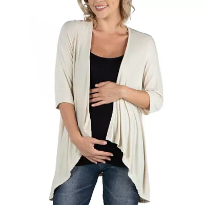 24seven Comfort Apparel 24/7 Comfort Apparel Elbow Length Sleeve Open Cardigan In Nude