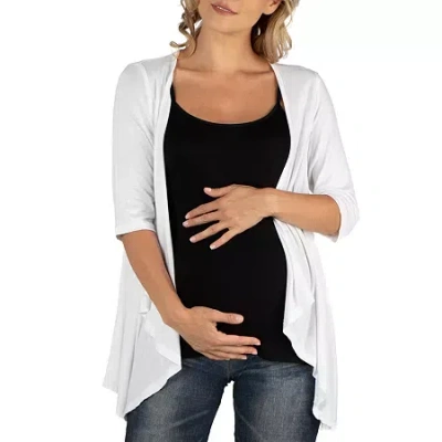 24seven Comfort Apparel 24/7 Comfort Apparel Elbow Length Sleeve Open Cardigan In White