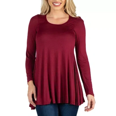 24seven Comfort Apparel 24/7 Comfort Apparel Long Sleeve Solid Flared Tunic Top In Red