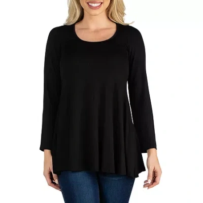 24seven Comfort Apparel 24/7 Comfort Apparel Long Sleeve Solid Flared Tunic Top In Black