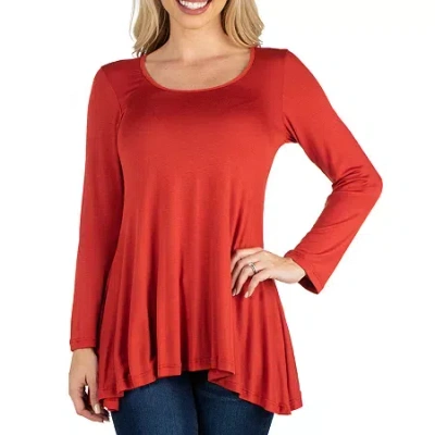 24seven Comfort Apparel 24/7 Comfort Apparel Long Sleeve Solid Flared Tunic Top In Brown