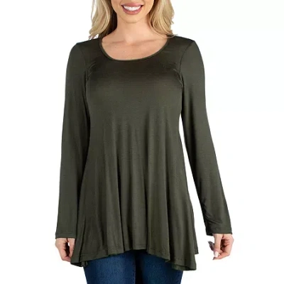 24seven Comfort Apparel 24/7 Comfort Apparel Long Sleeve Solid Flared Tunic Top In Green