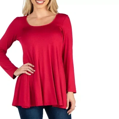 24seven Comfort Apparel 24/7 Comfort Apparel Long Sleeve Solid Flared Tunic Top In Purple