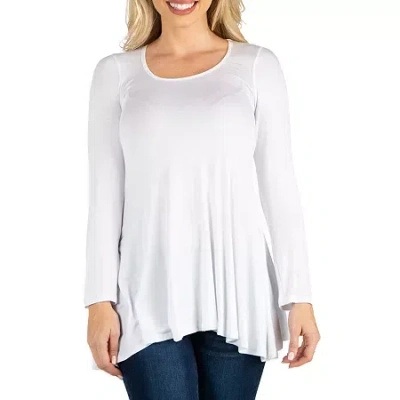 24seven Comfort Apparel 24/7 Comfort Apparel Long Sleeve Solid Flared Tunic Top In White