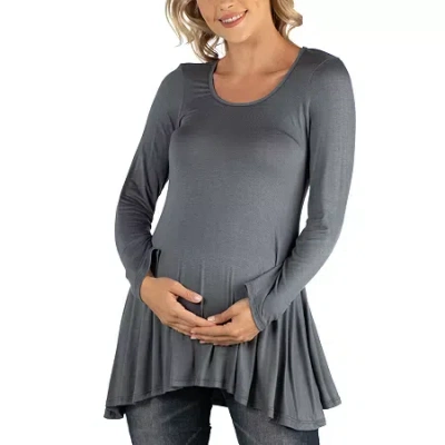 24seven Comfort Apparel 24/7 Comfort Apparel Long Sleeve Solid Swing Flare Tunic Top In Black