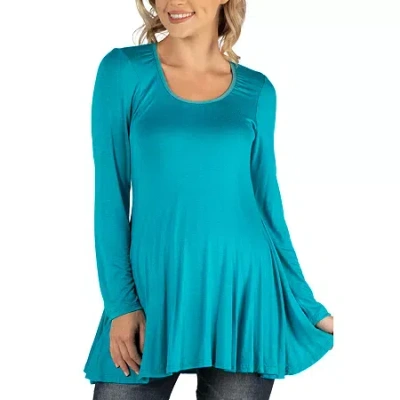 24seven Comfort Apparel 24/7 Comfort Apparel Long Sleeve Solid Swing Flare Tunic Top In Green