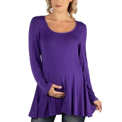 24seven Comfort Apparel 24/7 Comfort Apparel Long Sleeve Solid Swing Flare Tunic Top In Purple