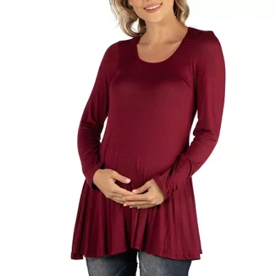 24seven Comfort Apparel 24/7 Comfort Apparel Long Sleeve Solid Swing Flare Tunic Top In Red