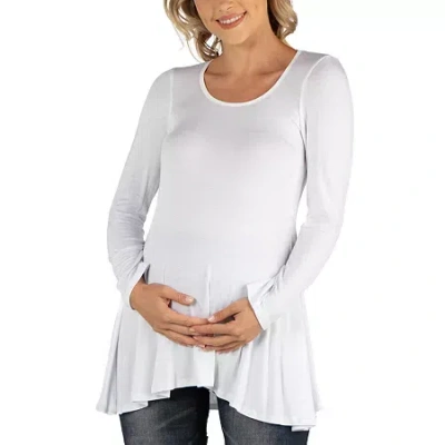 24seven Comfort Apparel 24/7 Comfort Apparel Long Sleeve Solid Swing Flare Tunic Top In White