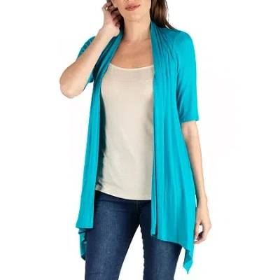 24seven Comfort Apparel 24/7 Comfort Apparel Loose Fit Open Front Cardigan In Blue