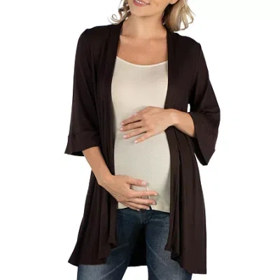 24seven Comfort Apparel 24/7 Comfort Apparel Open Front Elbow Length Sleeve Cardigan In Brown