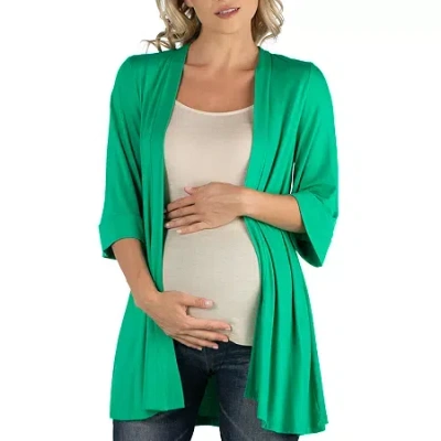 24seven Comfort Apparel 24/7 Comfort Apparel Open Front Elbow Length Sleeve Cardigan In Green