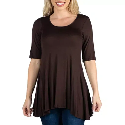 24seven Comfort Apparel 24/7 Comfort Apparel Short Sleeve Swing Tunic Top In Brown