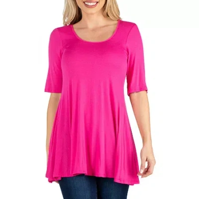 24seven Comfort Apparel 24/7 Comfort Apparel Short Sleeve Swing Tunic Top In Pink
