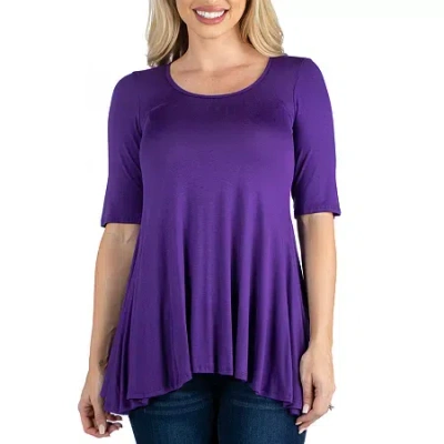 24seven Comfort Apparel 24/7 Comfort Apparel Short Sleeve Swing Tunic Top In Purple