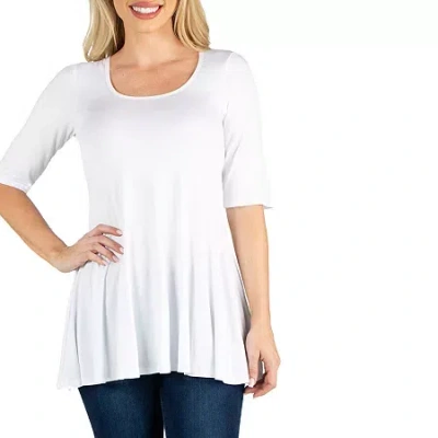 24seven Comfort Apparel Women's Elbow Sleeve Swing Tunic Top In White