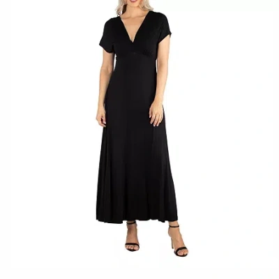 24seven Comfort Apparel 24/7 Comfort Apparel Short Sleeve V Neck Maxi Dress In Black