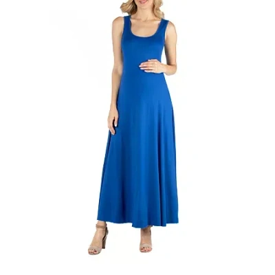 24seven Comfort Apparel 24/7 Comfort Apparel Slim Fit A Line Sleeveless Maxi Dress In Blue