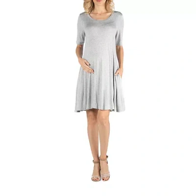 24seven Comfort Apparel 24/7 Comfort Apparel Soft Flare T-shirt Dress With Pockets In Gray
