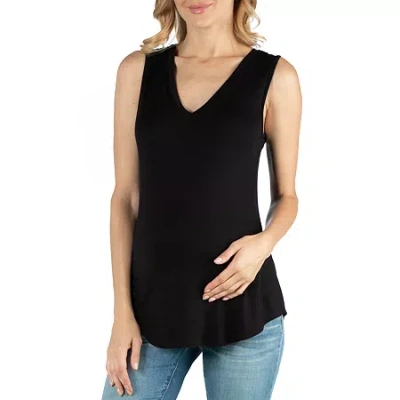 24seven Comfort Apparel 24/7 Comfort Apparel V Neck Round Hemline Tunic Tank Top In Black