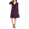 24seven Comfort Apparel 24/7 Comfort Apparel Womens Chic V Neck Belted Dress In Purple