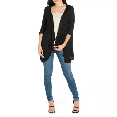 24seven Comfort Apparel 24/7 Comfort Apparel Womens Elbow Sleeve Open Cardigan In Black