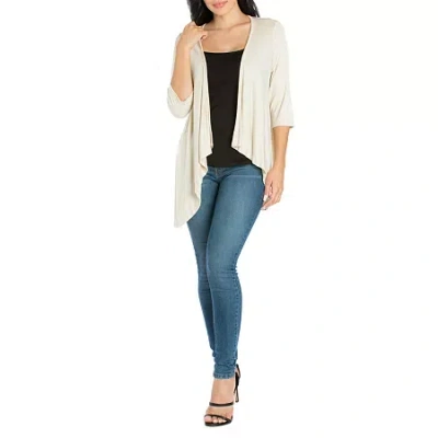 24seven Comfort Apparel 24/7 Comfort Apparel Womens Elbow Sleeve Open Cardigan In White