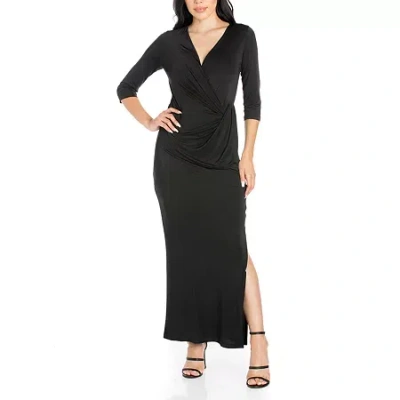 24seven Comfort Apparel 24/7 Comfort Apparel Womens Fitted Side Slit Maxi Dress In Black