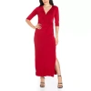 24seven Comfort Apparel 24/7 Comfort Apparel Womens Fitted Side Slit Maxi Dress In Red