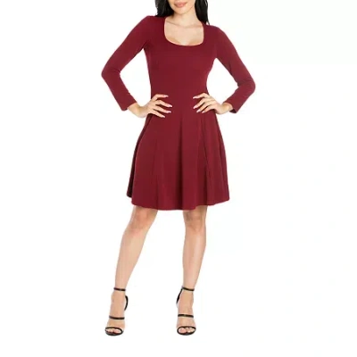 24seven Comfort Apparel 24/7 Comfort Apparel Womens Knee Length Skater Dress In Red