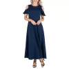 24seven Comfort Apparel 24/7 Comfort Apparel Womens Ruffle Cold Shoulder A Line Maxi Dress In Blue